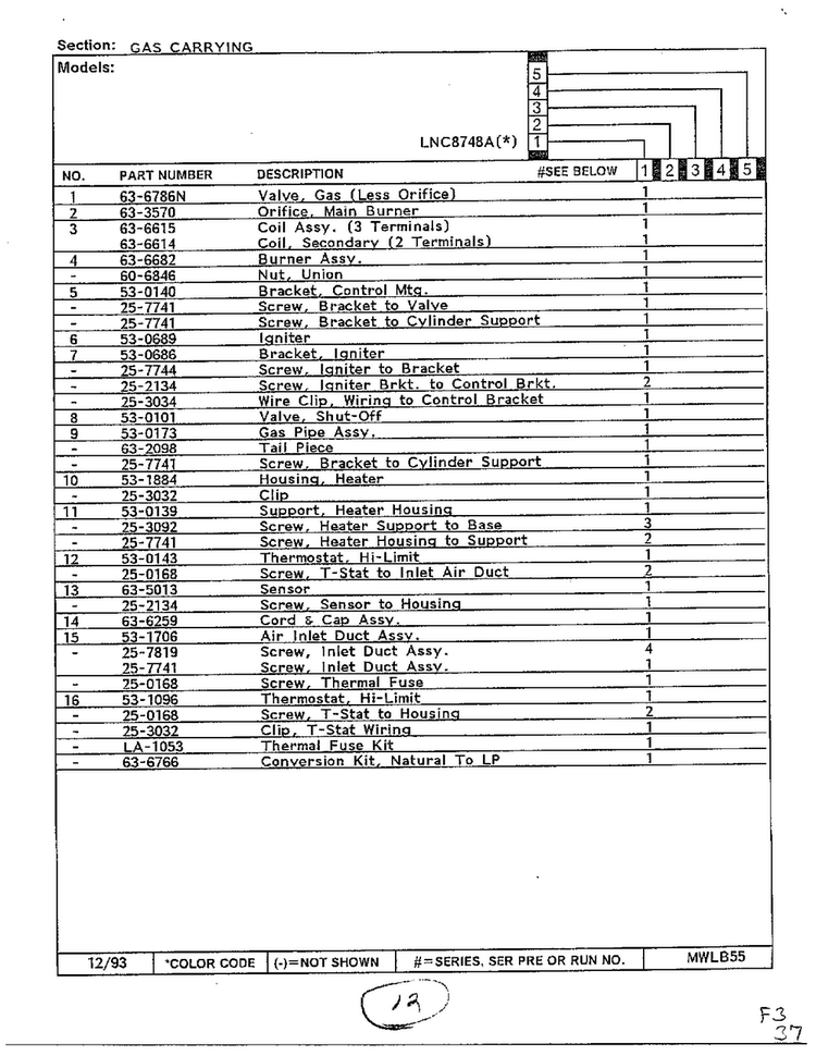 Gas Carrying Page 2 Diagram and Parts List for 8748A  Norge Dryer