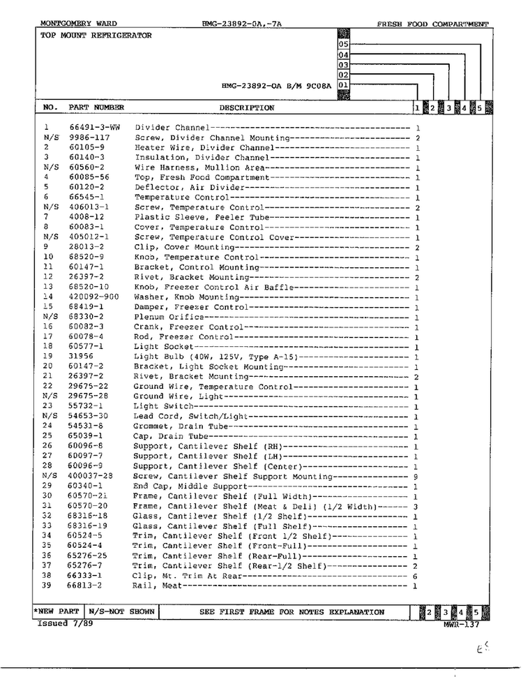 Fresh Food Compartment Page 2 Diagram and Parts List for 23892-OA  Admiral Refrigerator
