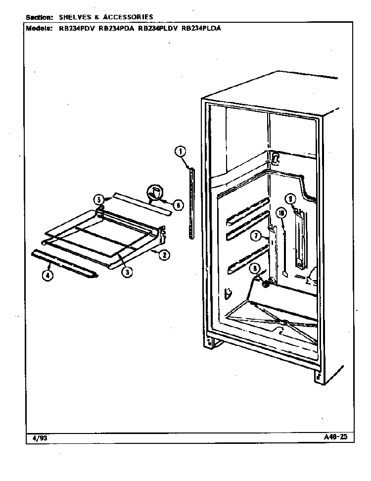Shelves & Accessories Diagram and Parts List for RB234PLDV DG90A Magic Chef Refrigerator