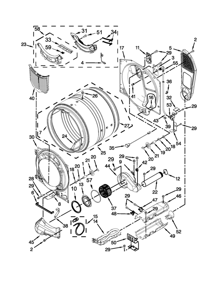 Bulkhead Parts Diagram and Parts List for MED9000YG1  Maytag Dryer