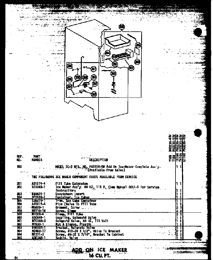 Add On Ice Maker 16 Cu. Ft. Diagram and Parts List for T16N-P60236-48W  Amana Refrigerator