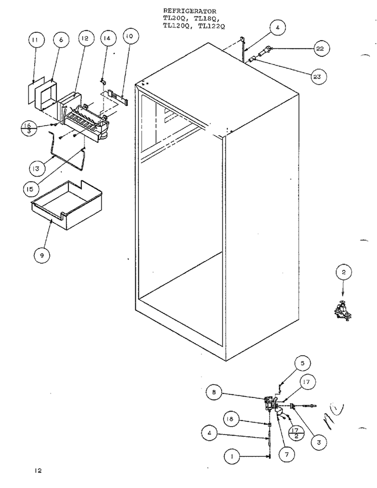 Factory Installed Ice Maker Diagram and Parts List for TL120Q  Amana Refrigerator
