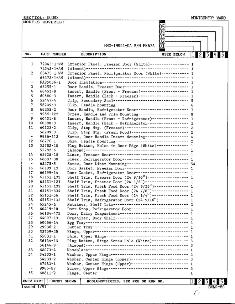 Doors Page 2 Diagram and Parts List for 19804-0A  Admiral Refrigerator