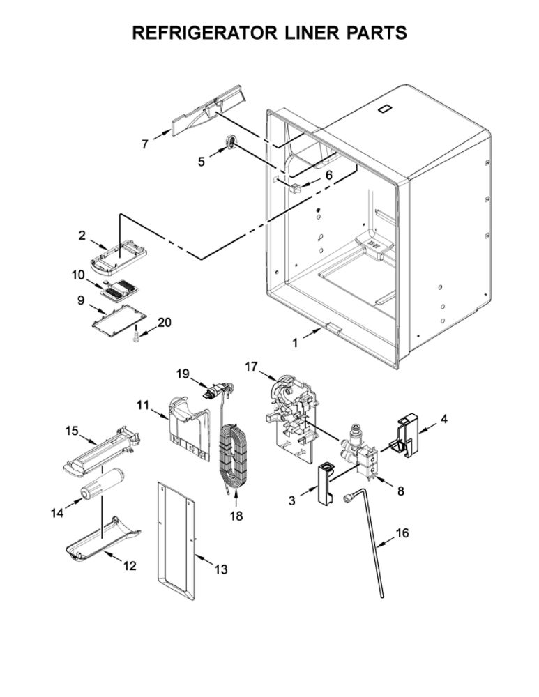 Refrigerator Liner Parts Diagram and Parts List for MFI2570FEW01  Maytag Refrigerator