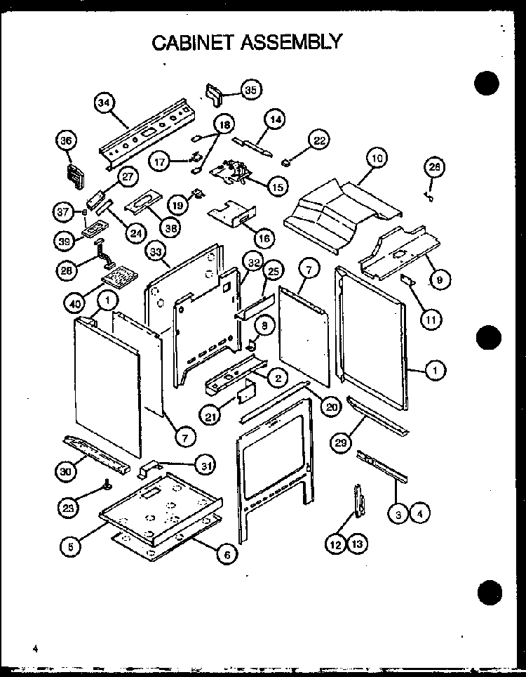 Cabinet Assembly Diagram and Parts List for RST308UL-P1130723NL  Caloric Range