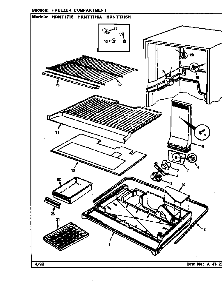 Freezer Compartment Diagram and Parts List for HRNT1716 BF34A Maytag Refrigerator