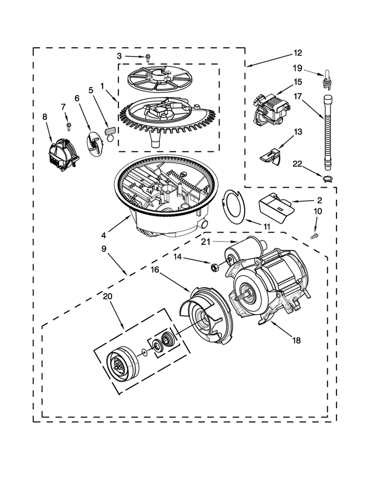 Pump And Motor Parts Diagram and Parts List for MDBH949PAM4  Maytag Dishwasher