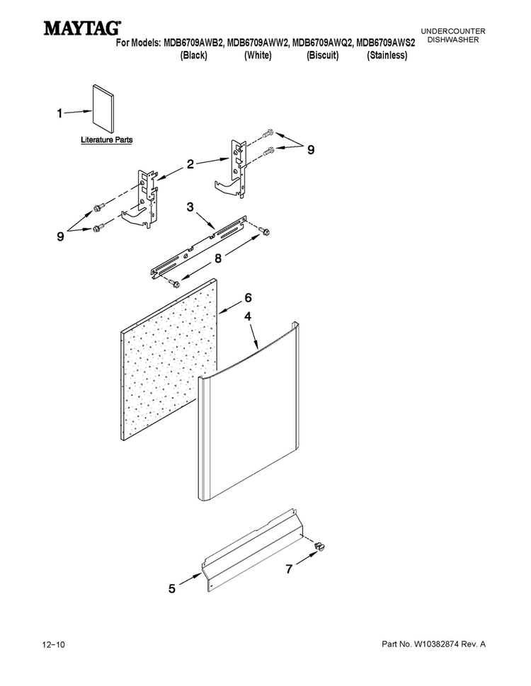 Door And Panel Parts Diagram and Parts List for MDB6709AWQ2  Maytag Dishwasher