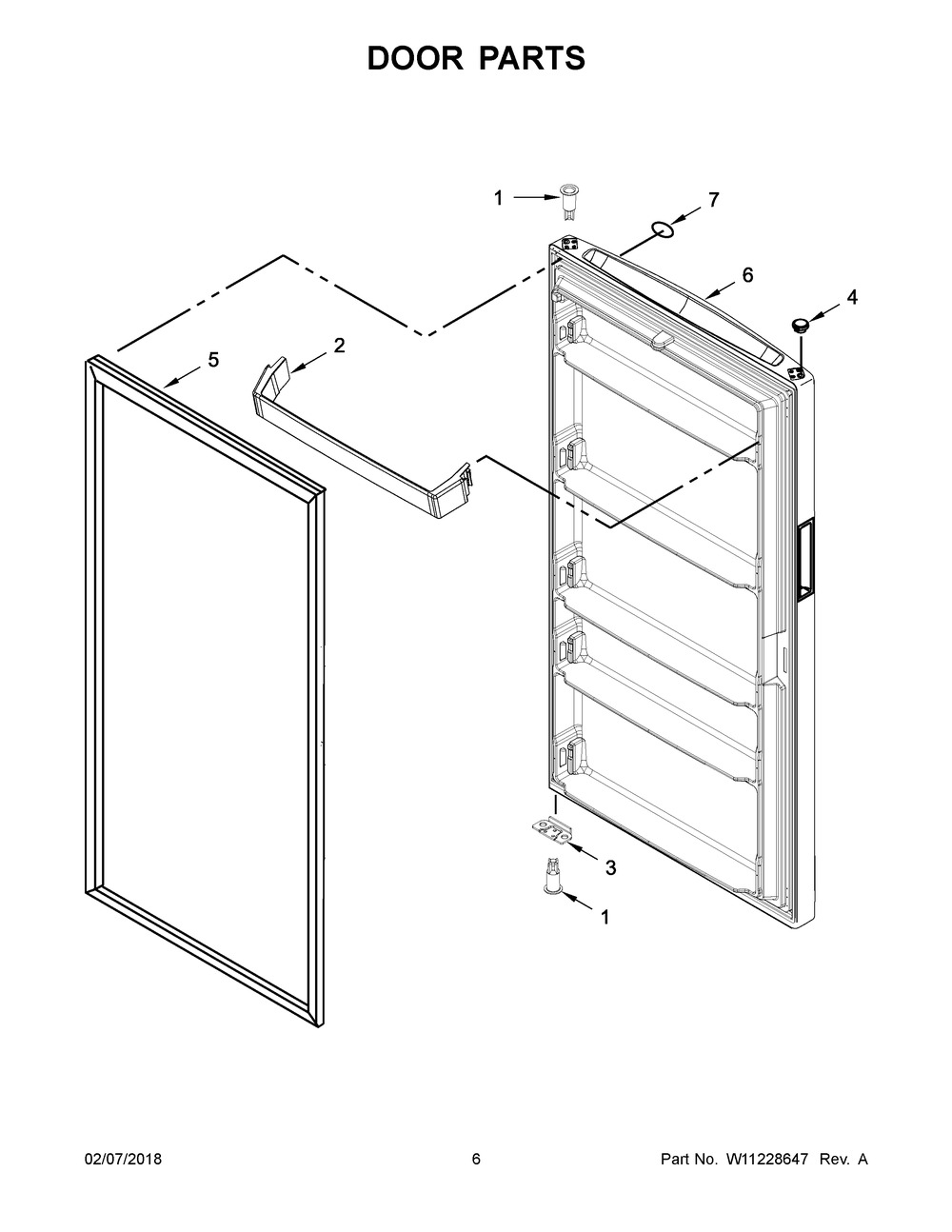 Door Parts Diagram and Parts List for MZF34X20DW03  Maytag Freezer