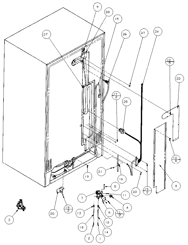 Cabinet Back Diagram and Parts List for 36511-P1121603W  Amana Refrigerator