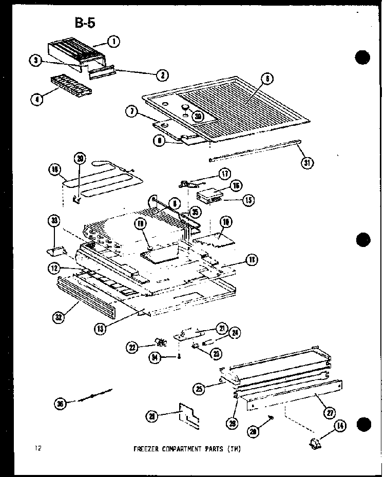 Freezer Compartment Parts Diagram and Parts List for TM14D-P73953-23W  Amana Refrigerator