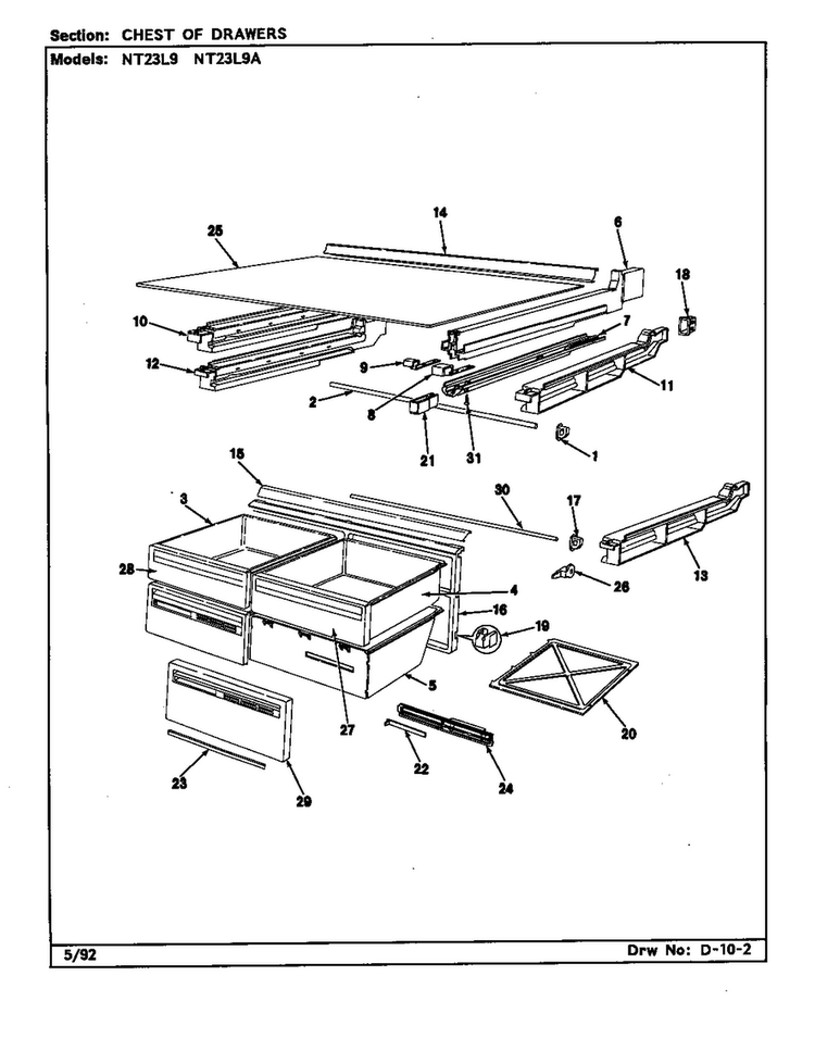 Chest Of Drawers Diagram and Parts List for NT23L9A BA98C Admiral Refrigerator