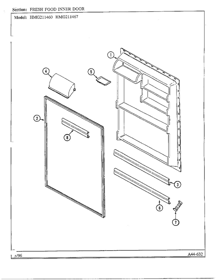 Fresh Food Inner Door Diagram and Parts List for HMG211460  Admiral Refrigerator