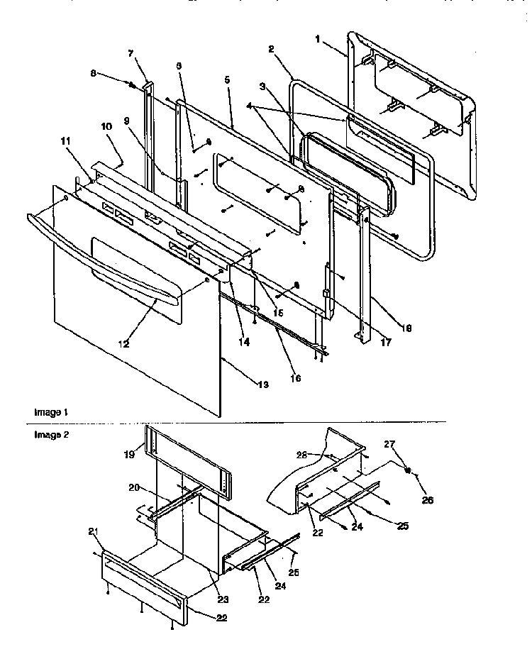 Oven Door And Storage Door Diagram and Parts List for ARG7200W-P1143323NW  Amana Range