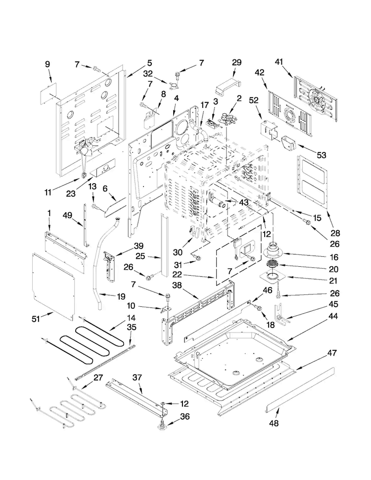 Chassis Parts Diagram and Parts List for JDS9860CDS01  Jenn-Air Range