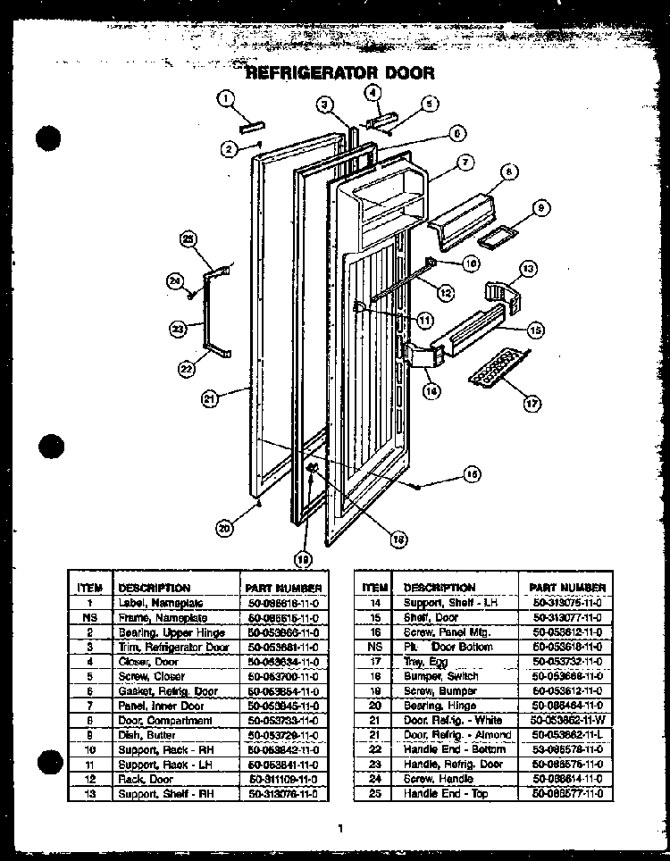 Refrigerator Door Diagram and Parts List for GFD240 MN04 Caloric Refrigerator
