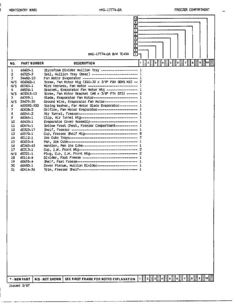 Freezer Compartment Page 2 Diagram and Parts List for 17774A  Admiral Refrigerator