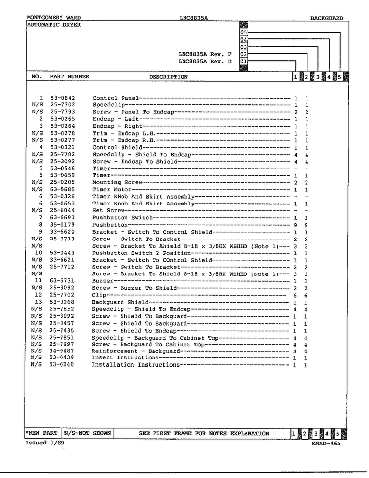 Gas Dryer Backguard Assembly Page 3 Diagram and Parts List for 8835A  Norge Dryer