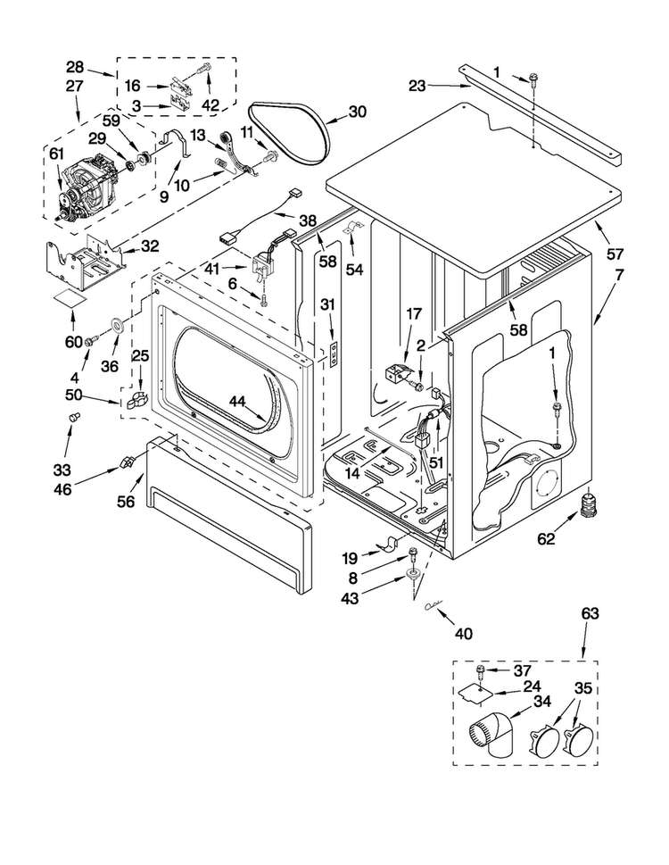 Upper Cabinet And Front Panel Parts Diagram and Parts List for MLE24PNAGW1  Maytag Dryer