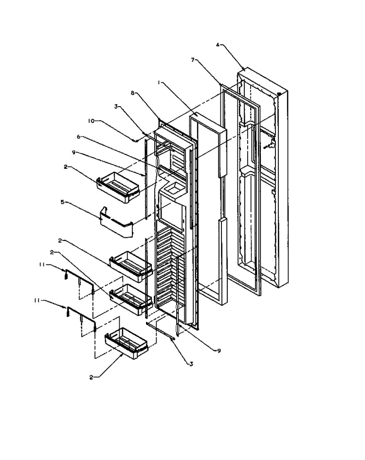 Fz Door Diagram and Parts List for SZD27NE-P1162410WE  Amana Refrigerator