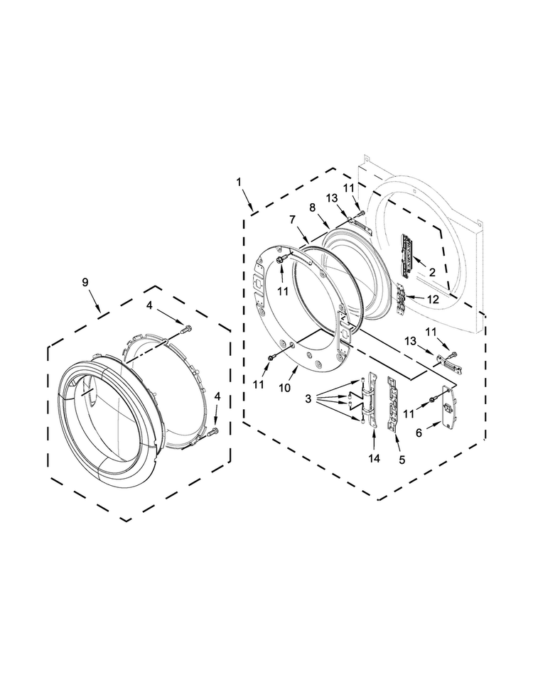 Door Parts Diagram and Parts List for NGD5800DW0  Amana Dryer