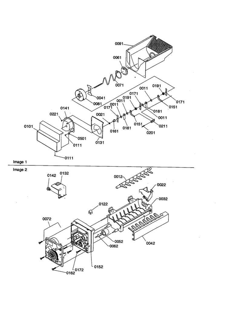 Ice Bucket Auger And Ice Maker Diagram and Parts List for SBD21VE-P1315502WE  Amana Refrigerator