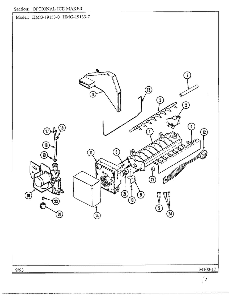 Optional Ice Maker Kit Diagram and Parts List for 19133-0A  Admiral Refrigerator