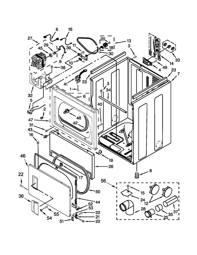 Cabinet Parts Diagram and Parts List for MEDX500XW1  Maytag Dryer