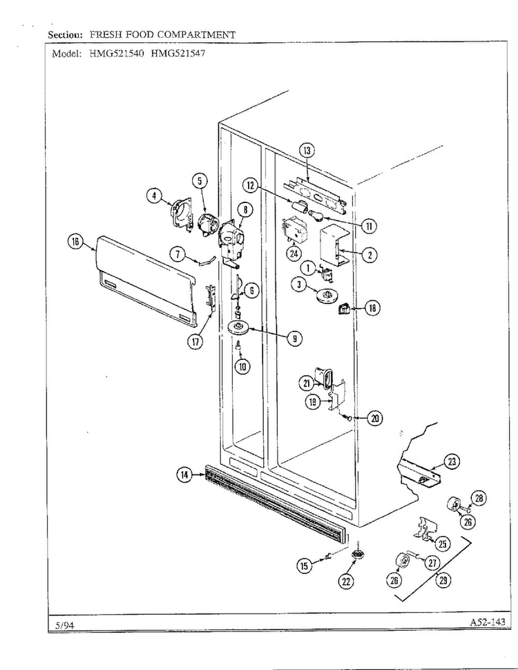 Fresh Food Compartment Diagram and Parts List for 52154  Admiral Refrigerator