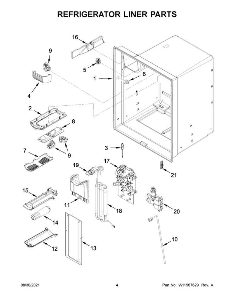 Refrigerator Liner Parts Diagram and Parts List for MFI2269FRB05  Maytag Refrigerator