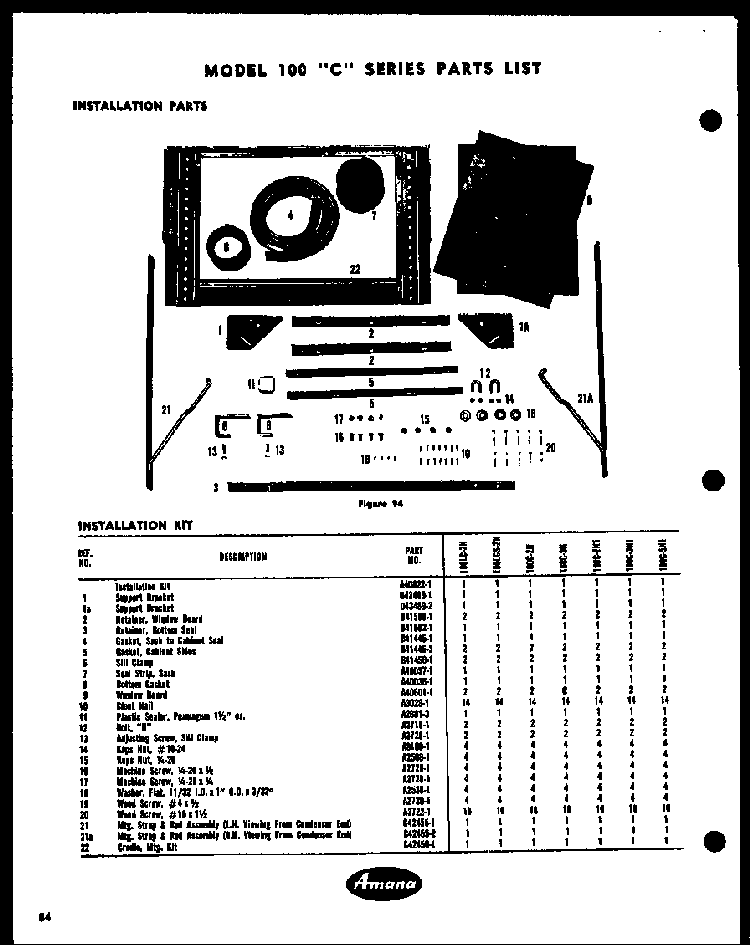 Section 1 Diagram and Parts List for 100C-5N1  Amana Air Conditioner