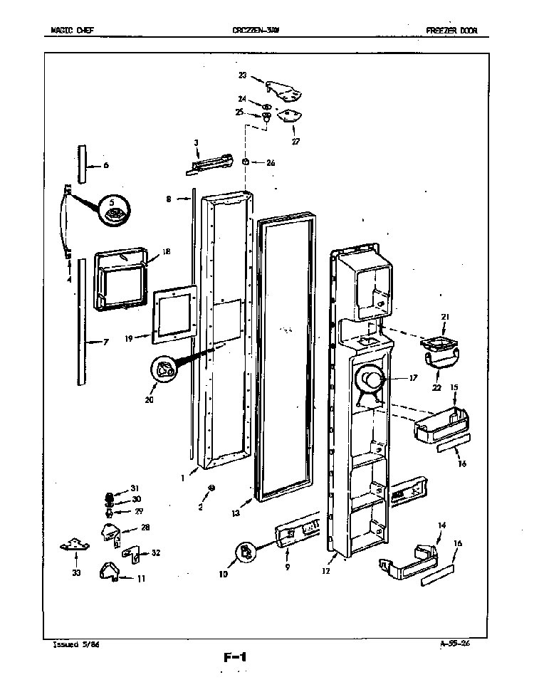 Freezer Door Diagram and Parts List for CRC22EA-3AW-5M79B  Magic Chef Refrigerator