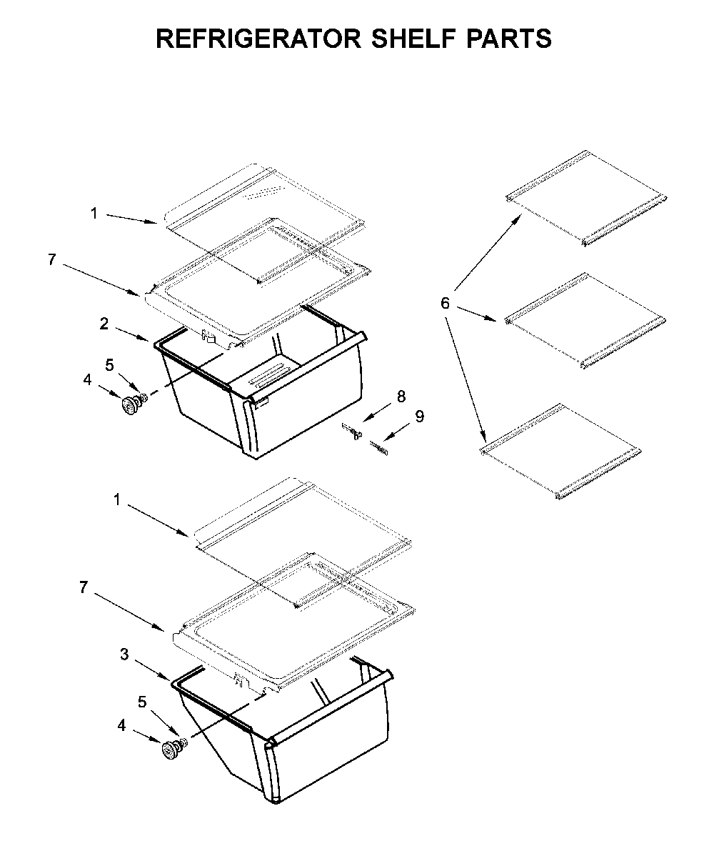 Refrigerator shelf parts Diagram and Parts List for MSS25N4MKZ00  Maytag Refrigerator