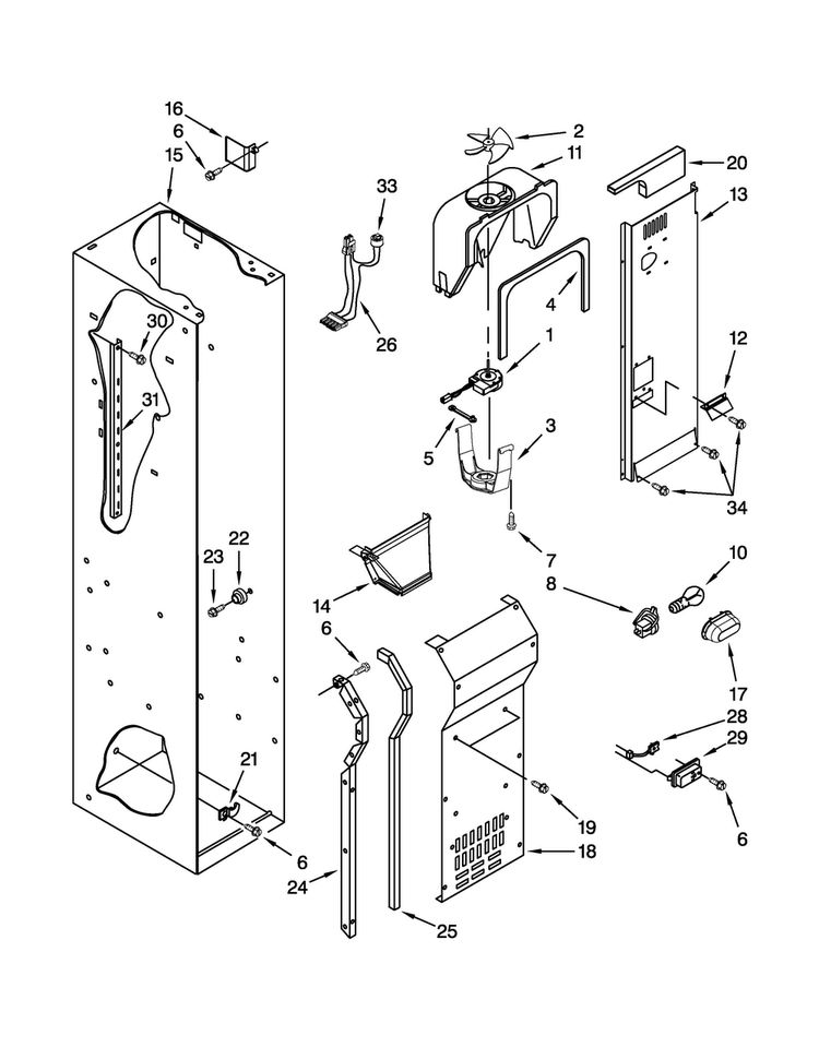 Freezer Liner And Air Flow Parts Diagram and Parts List for JS42NXFXDW05  Jenn-Air Refrigerator