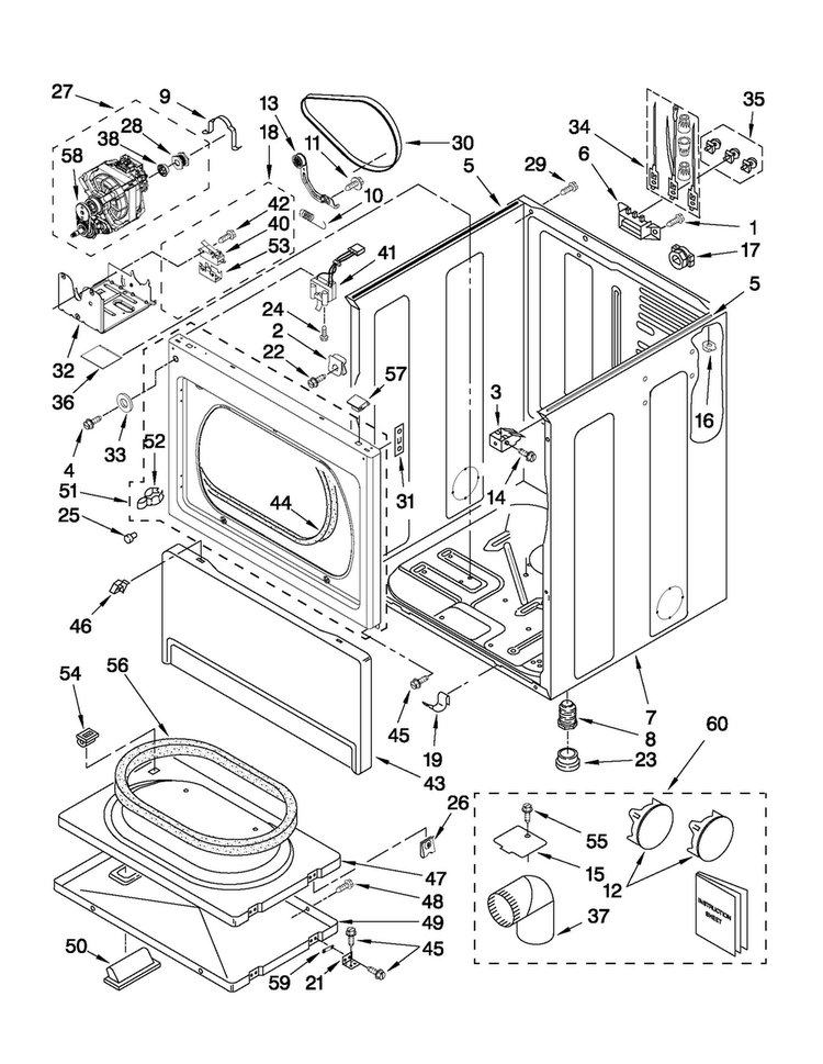 Cabinet Parts Diagram and Parts List for MDE17CSBGW1  Maytag Dryer