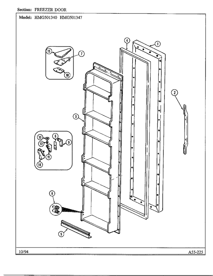 Freezer Door Diagram and Parts List for 501340  Admiral Refrigerator
