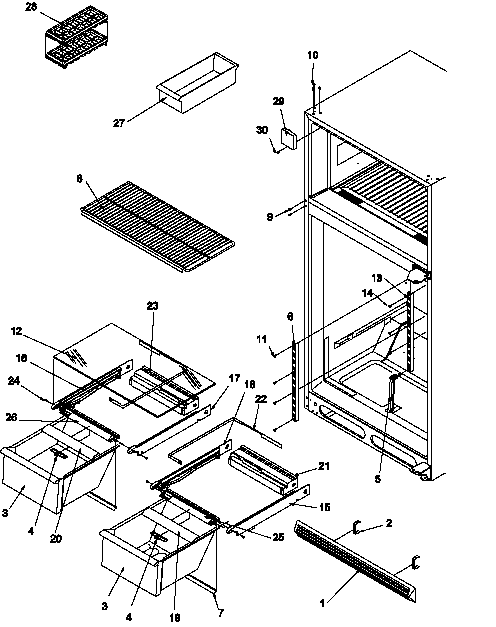 Cabinet Shelving Diagram and Parts List for TY18S4L-P1195307WL  Amana Refrigerator
