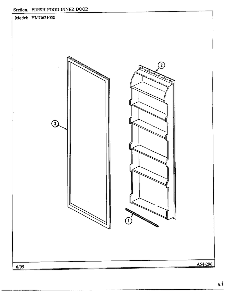 Fresh Food Inner Door Diagram and Parts List for 621050  Admiral Refrigerator