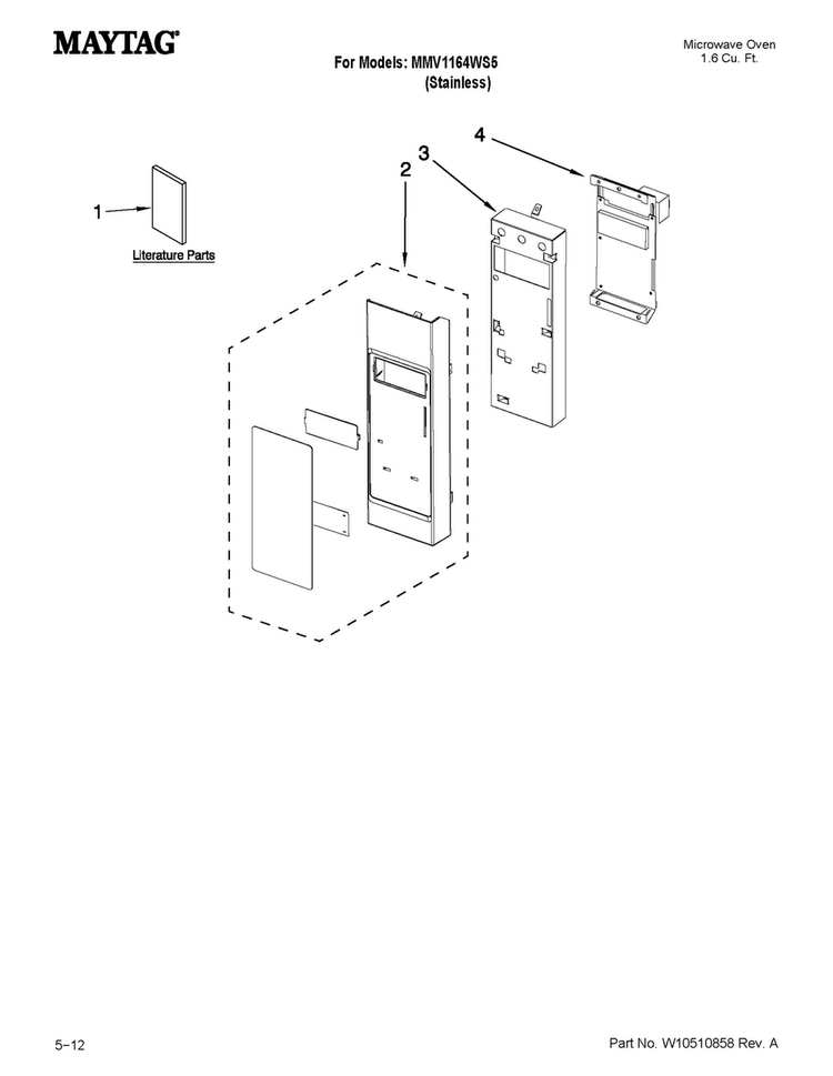 Control Panel Parts Diagram and Parts List for MMV1164WS5  Maytag Microwave