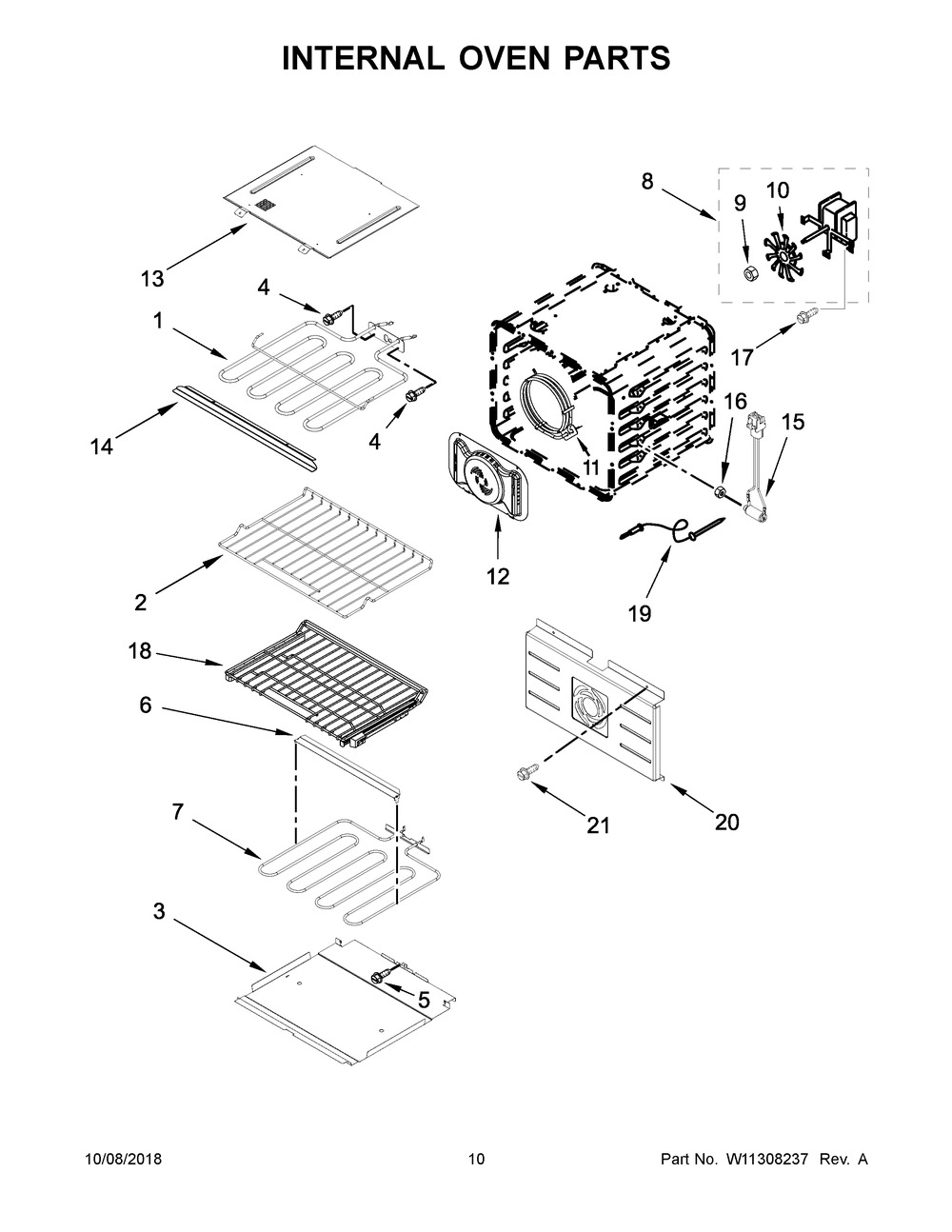 Internal Oven Parts Diagram and Parts List for JJW2827DS03  Maytag Wall Oven