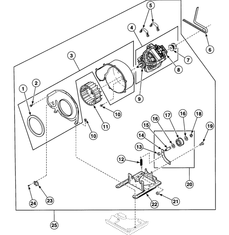 Motor Assy Diagram and Parts List for SSGT09QF  Speed Queen Dryer