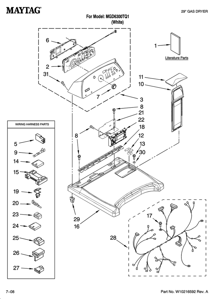 Top And Console Parts Diagram and Parts List for MGD6300TQ1  Maytag Dryer