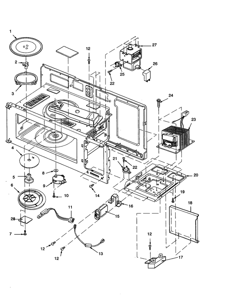 Magnetron/transmisson/turntable Diagram and Parts List for MVH250W-P1323204W  Amana Microwave