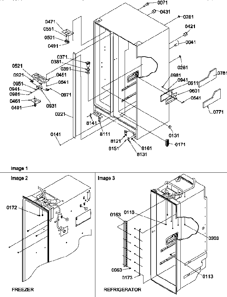 Cabinet Parts Diagram and Parts List for SRD327S3W-P1307105WW  Amana Refrigerator
