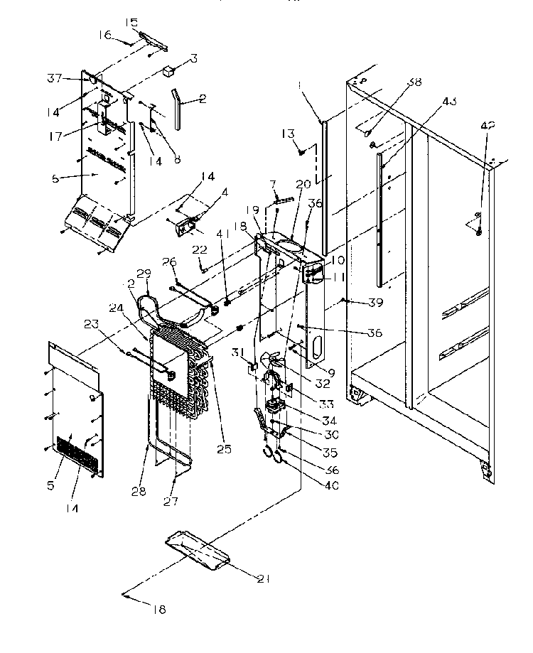 Freezer Evaporator And Air Handling Diagram and Parts List for SG521SBL-P1197001WL  Amana Refrigerator