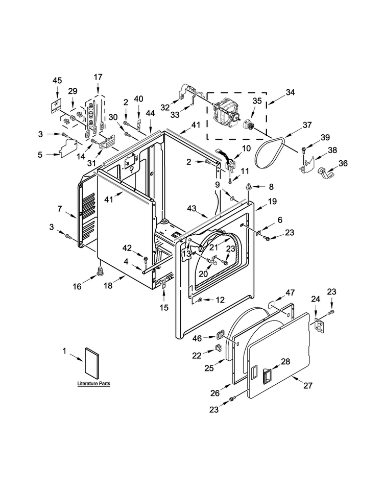 Cabinet Parts Diagram and Parts List for MEDC555DW1  Maytag Dryer