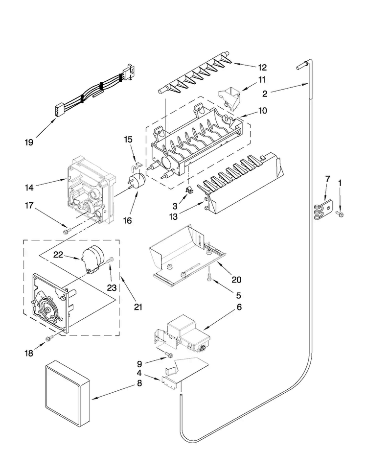 Icemaker Parts Diagram and Parts List for JCD2595WES00  Jenn-Air Refrigerator