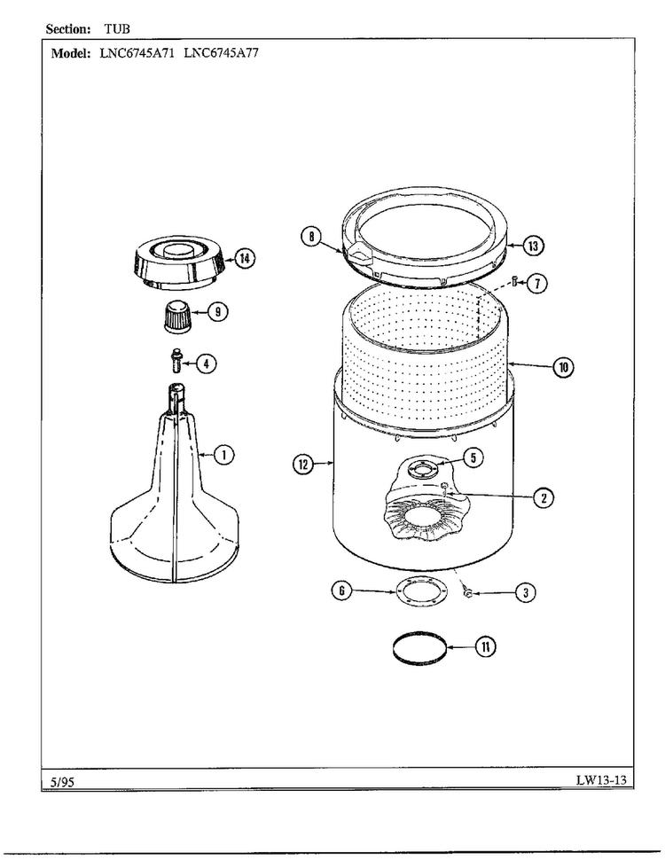 Tub Diagram and Parts List for 6745A71  Norge Washer