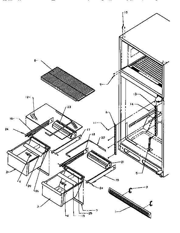 Cabinet Shelving Diagram and Parts List for TA18S2W-P1194501W  Amana Refrigerator