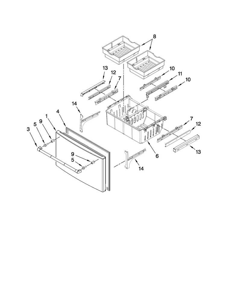 Freezer Door Parts Diagram and Parts List for JFI2089AEP5  Jenn-Air Refrigerator